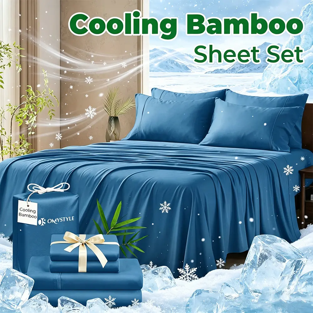 OS OMYSTYLE 6pcs Extra Deep King Bamboo Cooling Bed Sheets Sets, 16" Deep Pocket, Ultra Soft & Breathable Shrink-Resistant Kids Bedding, Comfortable For All Season, Double Stitching, Fade & Wrinkle Resistant, Hotel Quality, Machine Washable, Room Decor