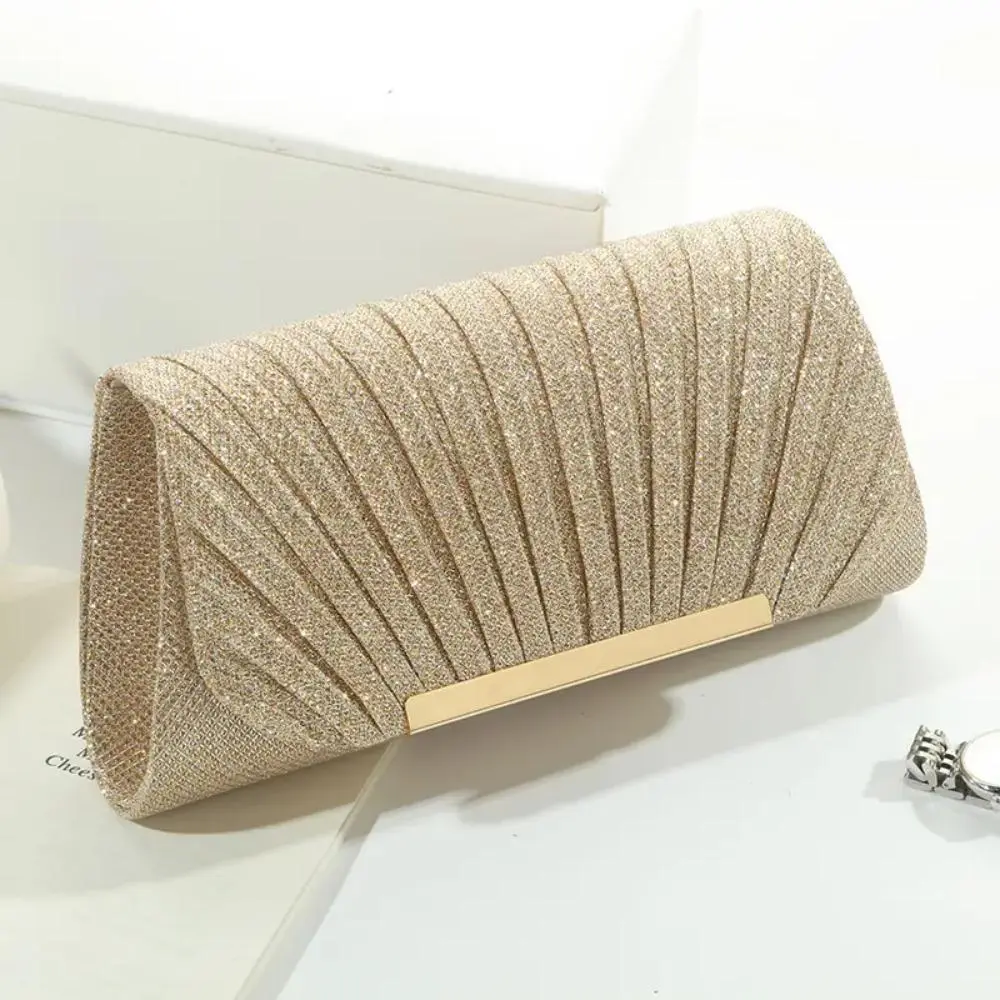 Pleated Sequin Clutch for Women, Elegant Stylish Purse for Prom & Formal Events with Detachable Strap for Shoulder or Handheld Carry, Fashion Luxe Clutch, Pleated Look, Sequin Fabric, 20*5*10Cm（146G）, Prom‑Perfect Clutch
