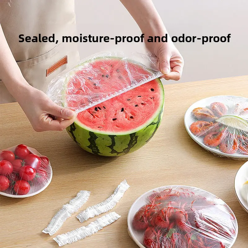 100pcs Reusable Thickened Elastic Food Grade Plastic Wrap - Tight Household Fresh Keeper, Transparent Stretchable Plastic Dish Sealing Cover for Kitchen and Restaurant