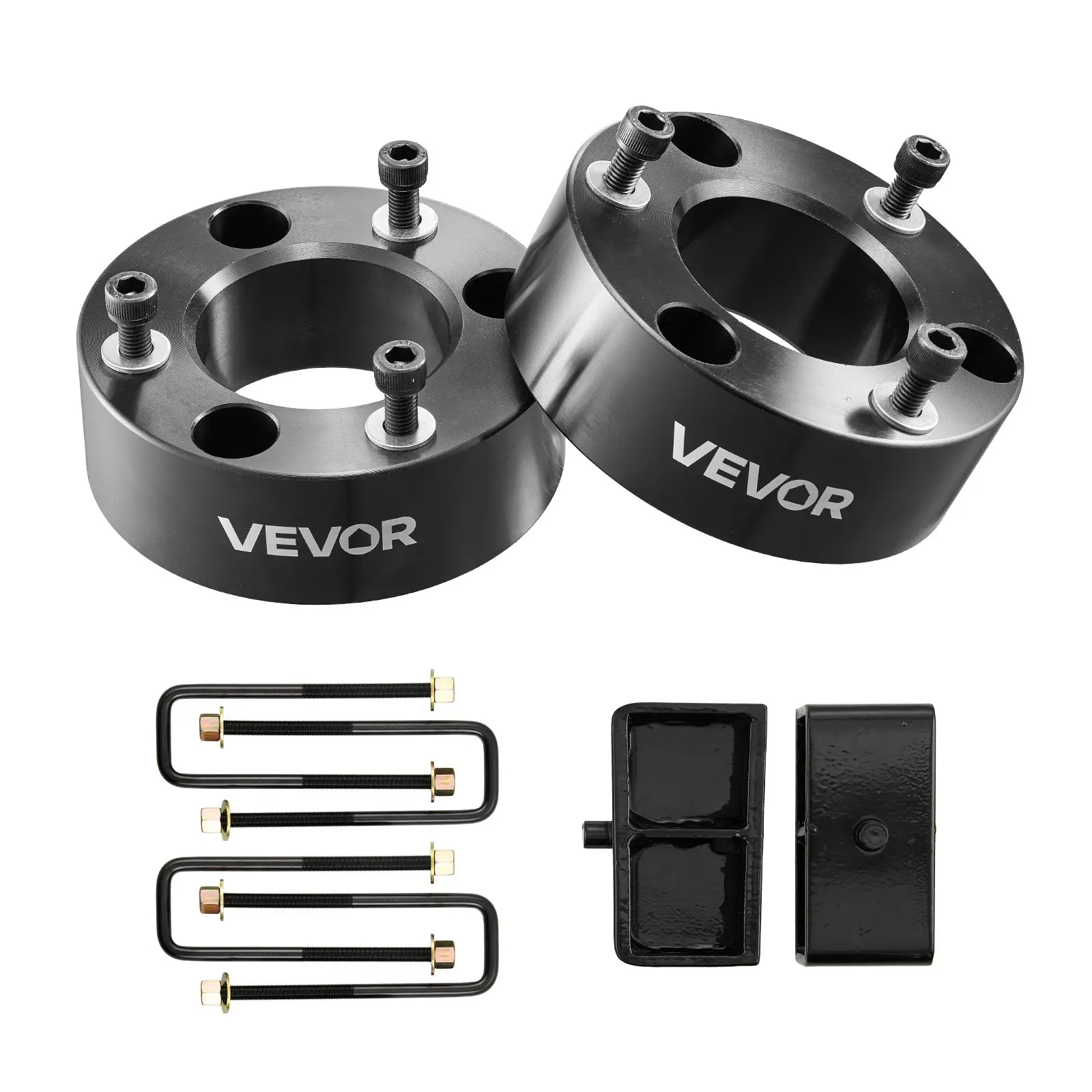 VEVOR Leveling Kit, 3" Front Lift with 3" Front Strut Spacers & 2" Rear Lift Blocks, Fits 2007-2023 Silverado 1500/Sierra 1500 2WD/4WD, Includes Struts/U-Bolts for Chassis Leveling, Leveling Kits