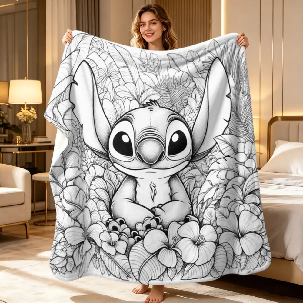 DIY Coloring Stress Relief Blanket, Tropical Hibiscus Stitched Stich Draft Flannel, Creative Digital Print, Multi-Purpose Festival Gift, Soft Blanket Throw