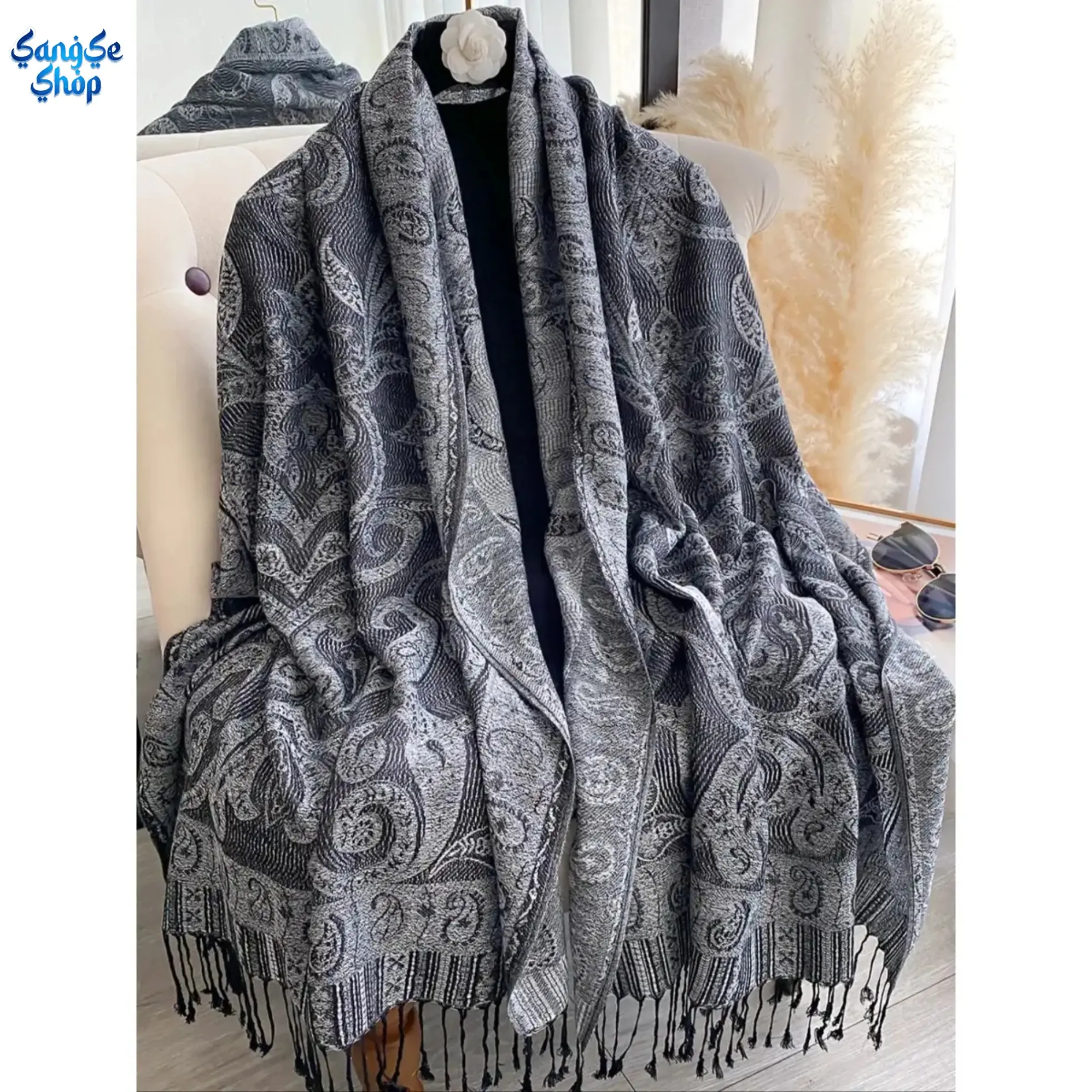 Women's Luxury Tencel Satin Paisley Scarf, Boho Pashmina Shawl with Long Tassels, Soft Lightweight Elegant Wrap for Hair, Neck & Shoulder, Fashion All-Season Accessory for Travel, Evening Party, Daily Wear & Gift