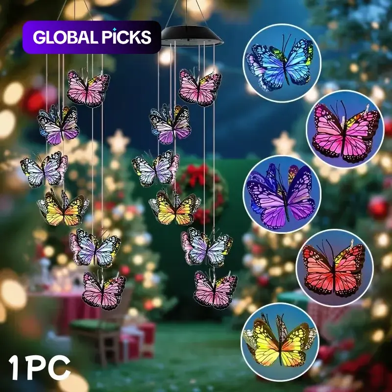 Solar Powered Butterfly Wind Chime, Color Changing Design, Outdoor Garden Decor, Durable Weather Resistant, Perfect Gift Choice, Solar Wind Chimes, Garden Accessories, Decorative Wind Chime, Solar Wind Chimes For Outside #GLOBAL PICKS