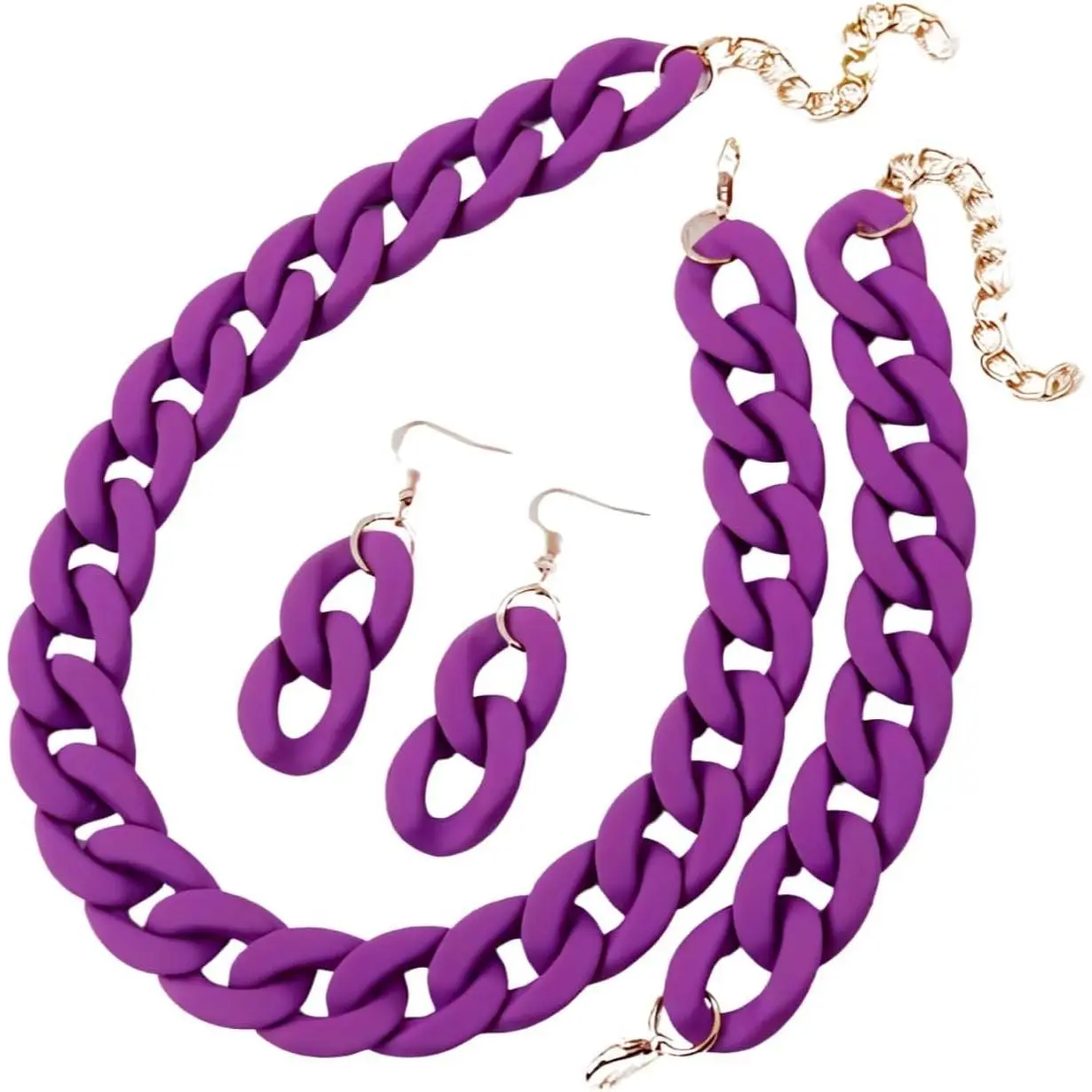 3 count Macaron Chunky  Set  Exaggerate Necklace Bracelet Geometric Statement Earring Cuban Link Chain  Necklace 80S Costume Party