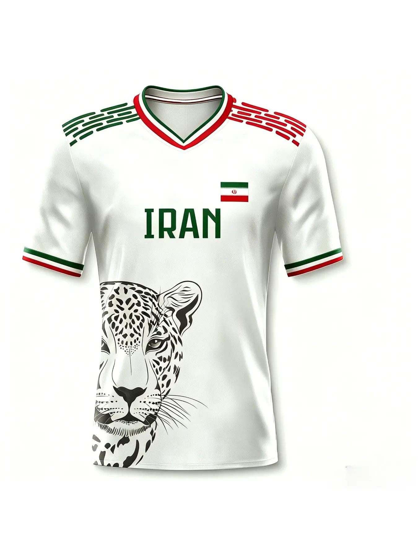 2026 Iran Soccer Team Quick-Dry Jersey, Unisex 3D Print, Breathable V-Neck Short Sleeve, Loose Fit, Outdoor Sports Apparel