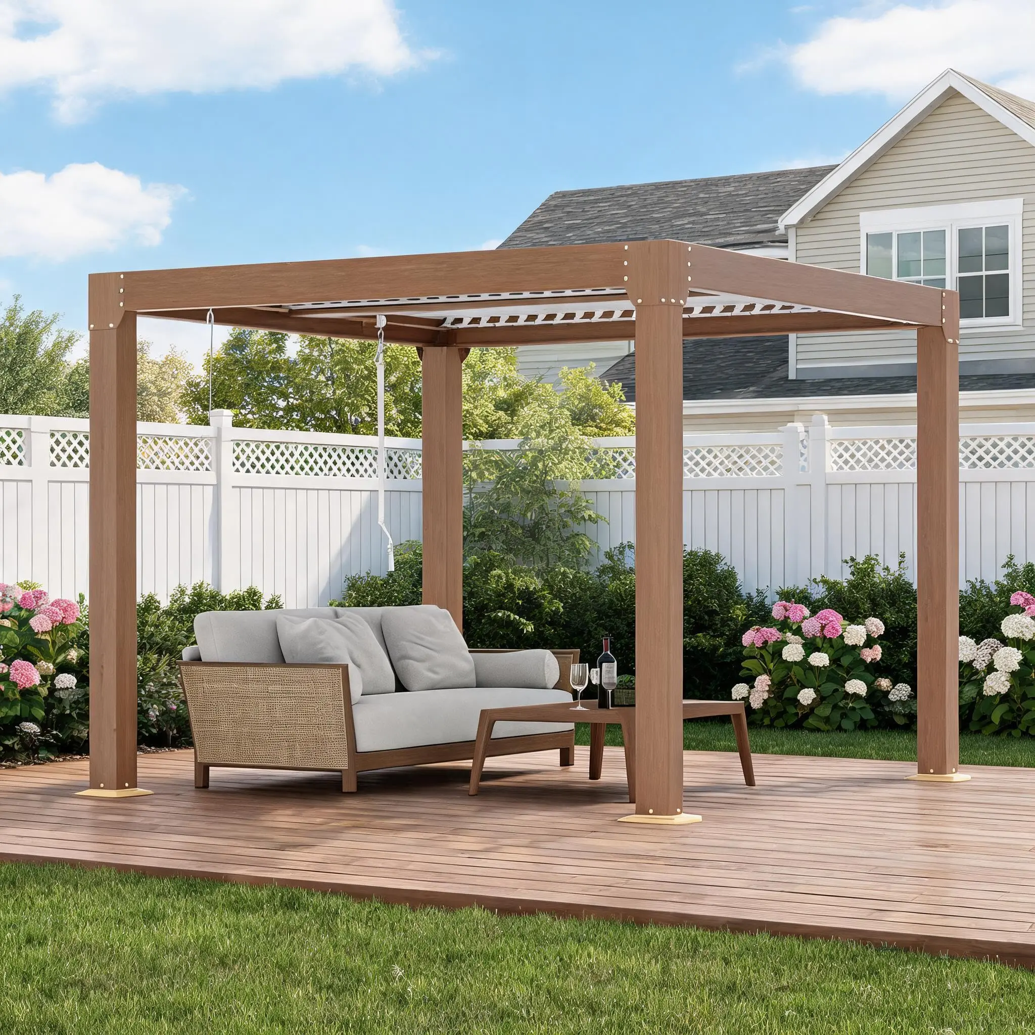10x20 FT Louvered Pergola with Adjustable Aluminum Roof & Drainage System for Patio Deck