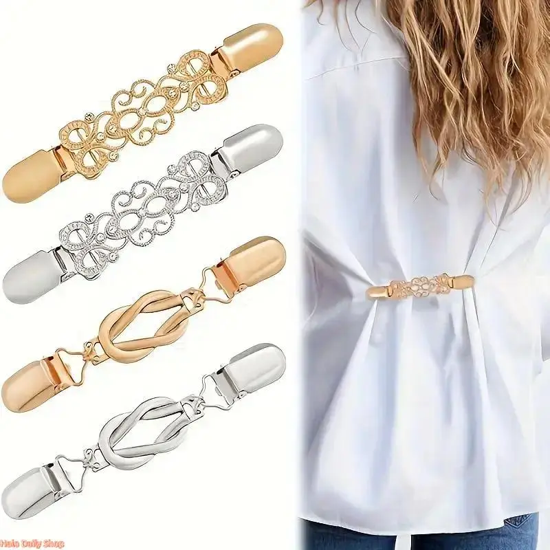 Vintage Waist Clips, 4-Pack Ornate Cinch Brooch Set with Durable Metal Pins in Antique Bronze Finish for Dresses and Sweaters, Alloy, Adjustable, Fashion, Year-Round, Quick Clip-On Styling, Oversized Knitwear