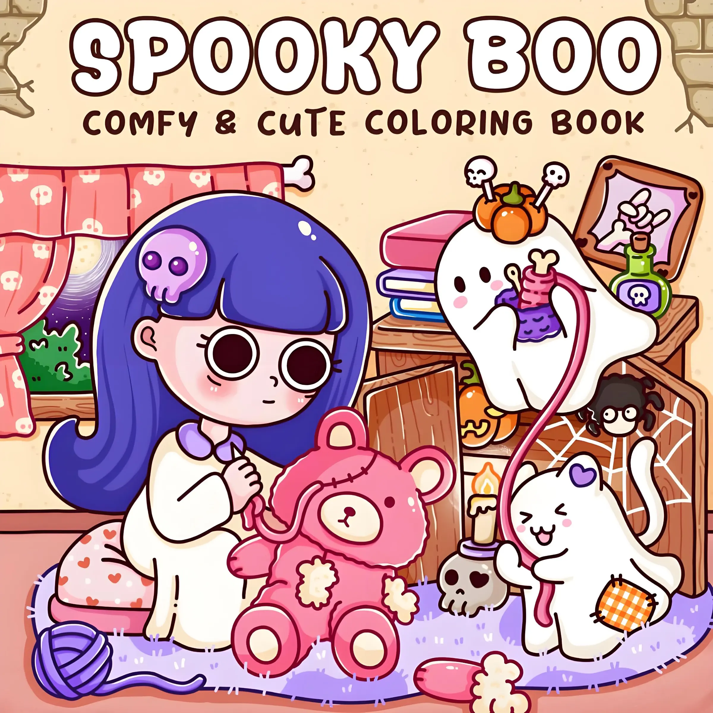 Spooky Boo Comfy & Cute Coloring Book - Kawaii Spooky Ghost Girl Spooky Character Coloring Pages For Adults Kids Stress Relief Cozy Relaxing Activity Book,Back-to-school gifts and Halloween gifts