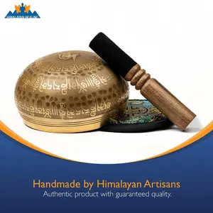 Tibetan Singing Bowl Set 4 inch with Holy Mantra and Sacred Third Eye Symbol from Nepal~ Antique design suitable for Yoga, Meditation, Sound Healing & Chakra Balancing~