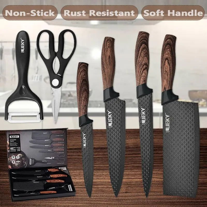 6-piece professional kitchen knife set with gift box, sharp meat cutting knife, non stick stainless steel, sharp chef knife set for chef cooking#DealsForYouDays