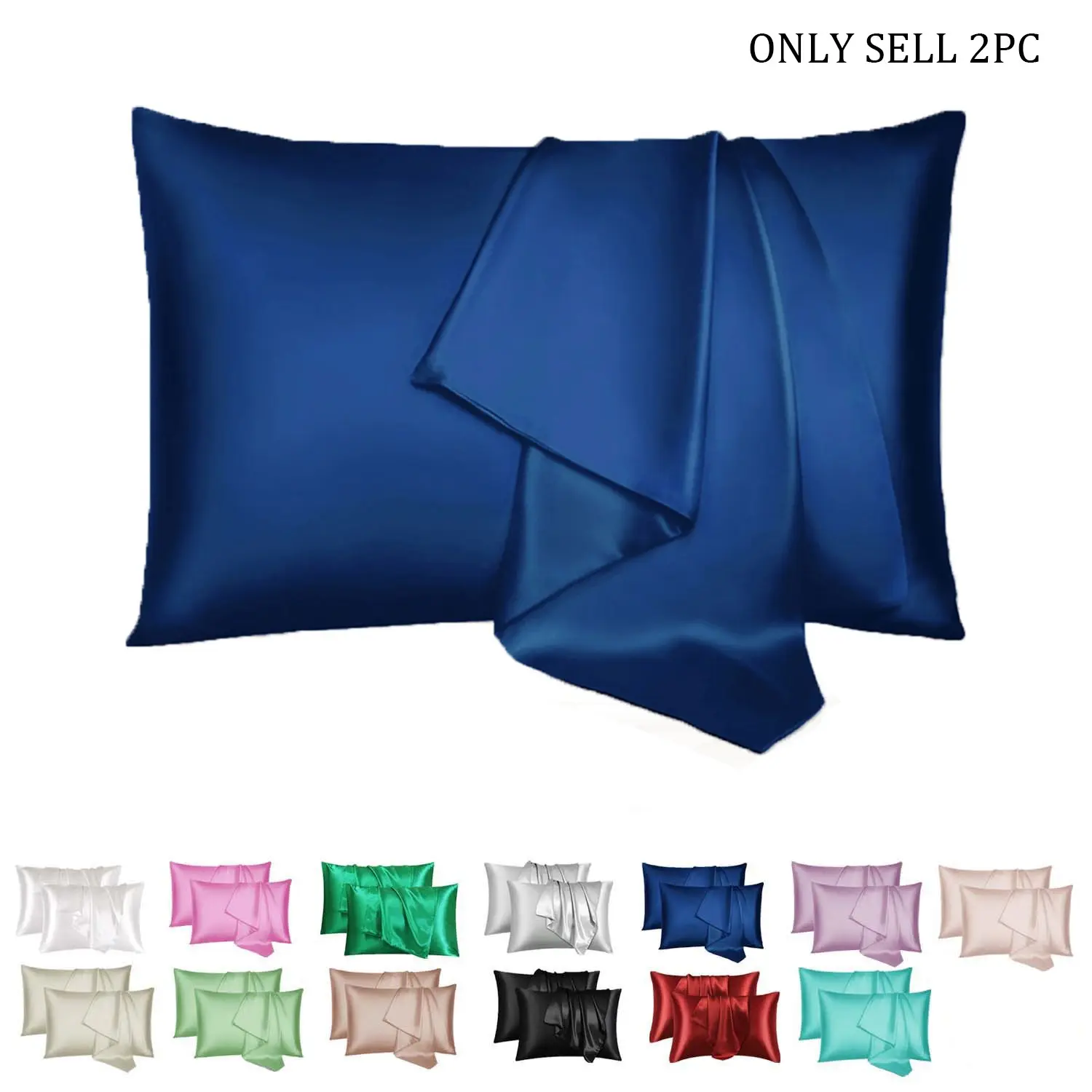 2/4-Pack Navy Blue Luxury Imitation Silk Satin Pillowcases - Summer Cooling Silky Smooth Covers with Envelope Closure, Protect Hair & Skin, Suitable for Bedroom, Hotel & Gifting for Men and Women (No Pillow Core)