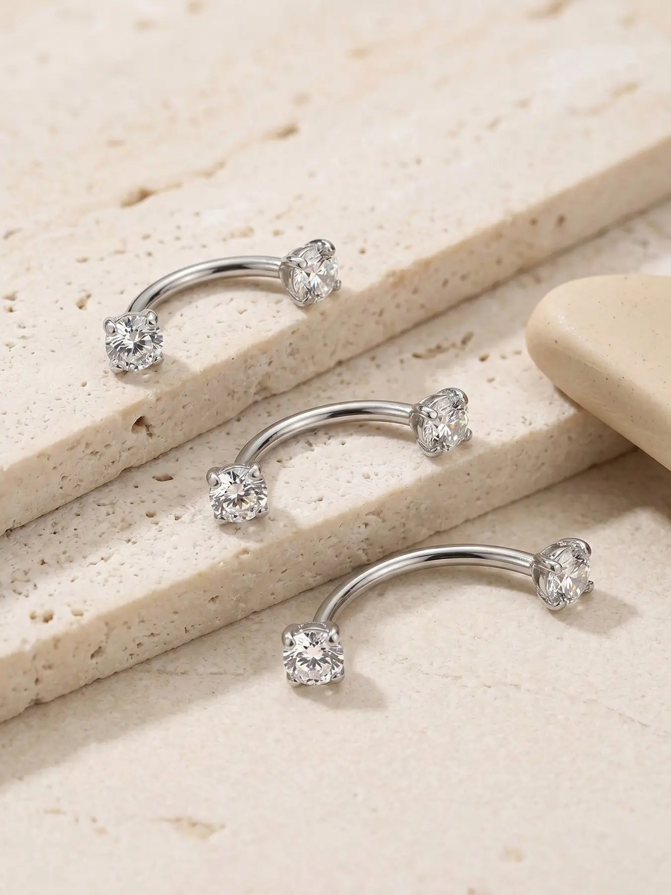 16g Stainless Steel Cartilage Earring Stud, Lip Ring Eyebrow Piercing, Hypoallergenic Soft Cartilage Bead, Cubic Zirconia Bar Stud, 6mm 8mm 10mm, Cartilage Piercing Jewelry