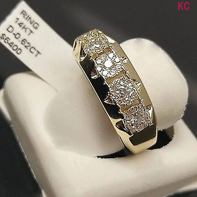 14K Gold Plated Micro Paved Simulated Diamond Band Ring, Minimalist European American Finger Jewelry For Men And Women Engagement Occasions