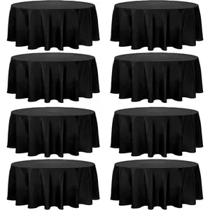 8 Pack Round Tablecloth 90 Inch Round Table Covers Bulk Washable Polyester Fabric Round Table Clothes for Wedding Party Reception Banquet Buffet Restaurant (Black, 90 Inch)