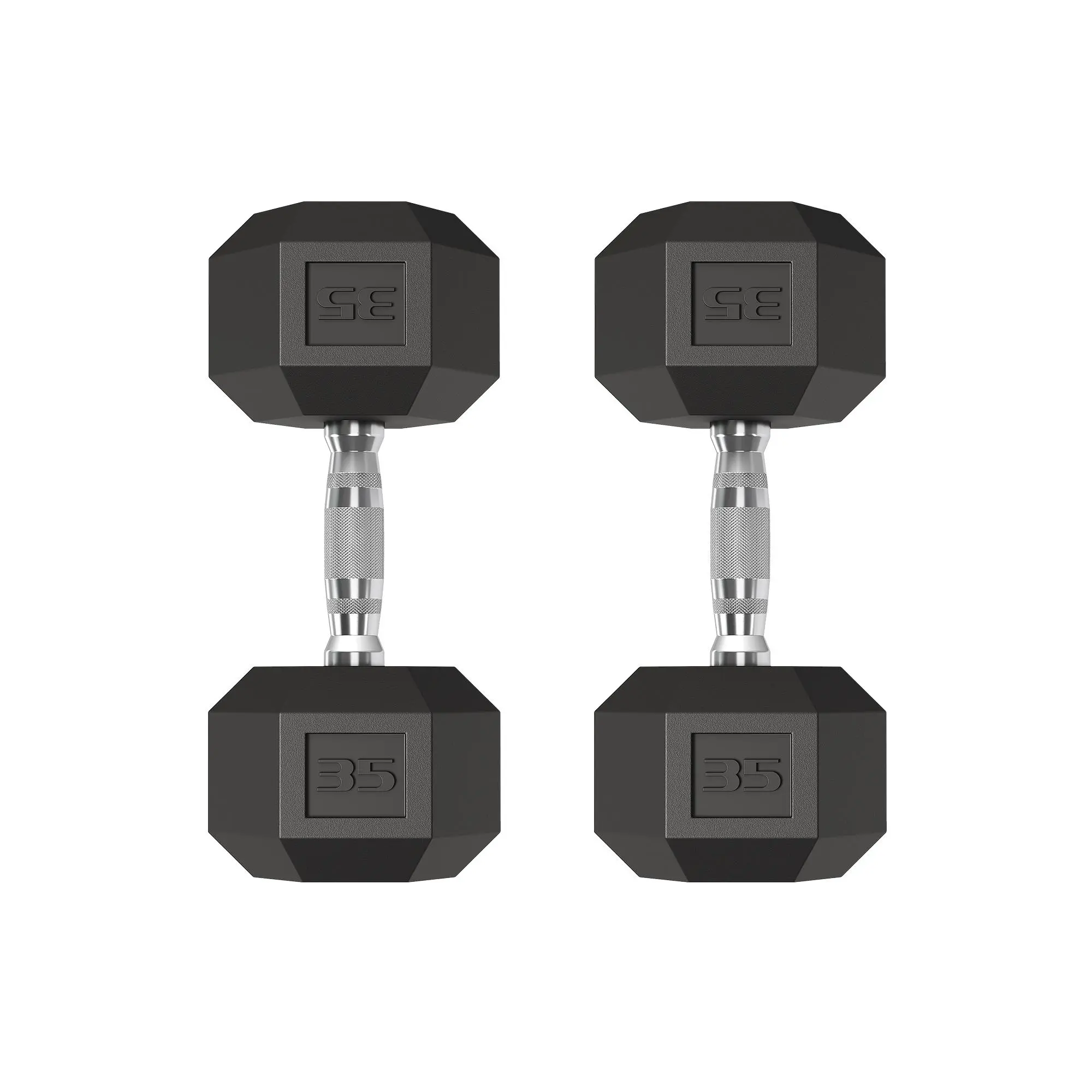 Rubber Encased Hex Dumbbell 35LB x2 – Cast Iron Hand Weights with Non-Slip Textured Grip – Anti-Roll, Durable Strength Training Equipment for Home Gym & Full Body Fitness