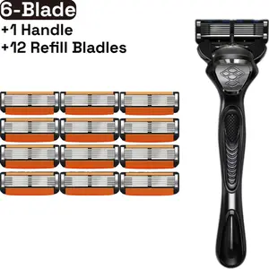 Men's razor set, Shaver shaving kit, 6-layer blades, sharp blades with anti-corrosion coating, smooth shaving, long-lasting, essential for men's home and travel, 1 handle and refill razor heads, direct from factory.