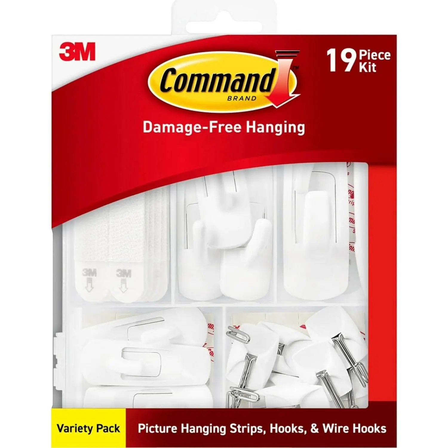 Command Variety Pack, Including 10 Pairs of Picture Hanging Strips, 6 Wire Hooks and 8 Utility Hooks for Hanging Christmas Decorations, Damage Free Hanging Up to 19 Items with Command Strips, 1 Kit