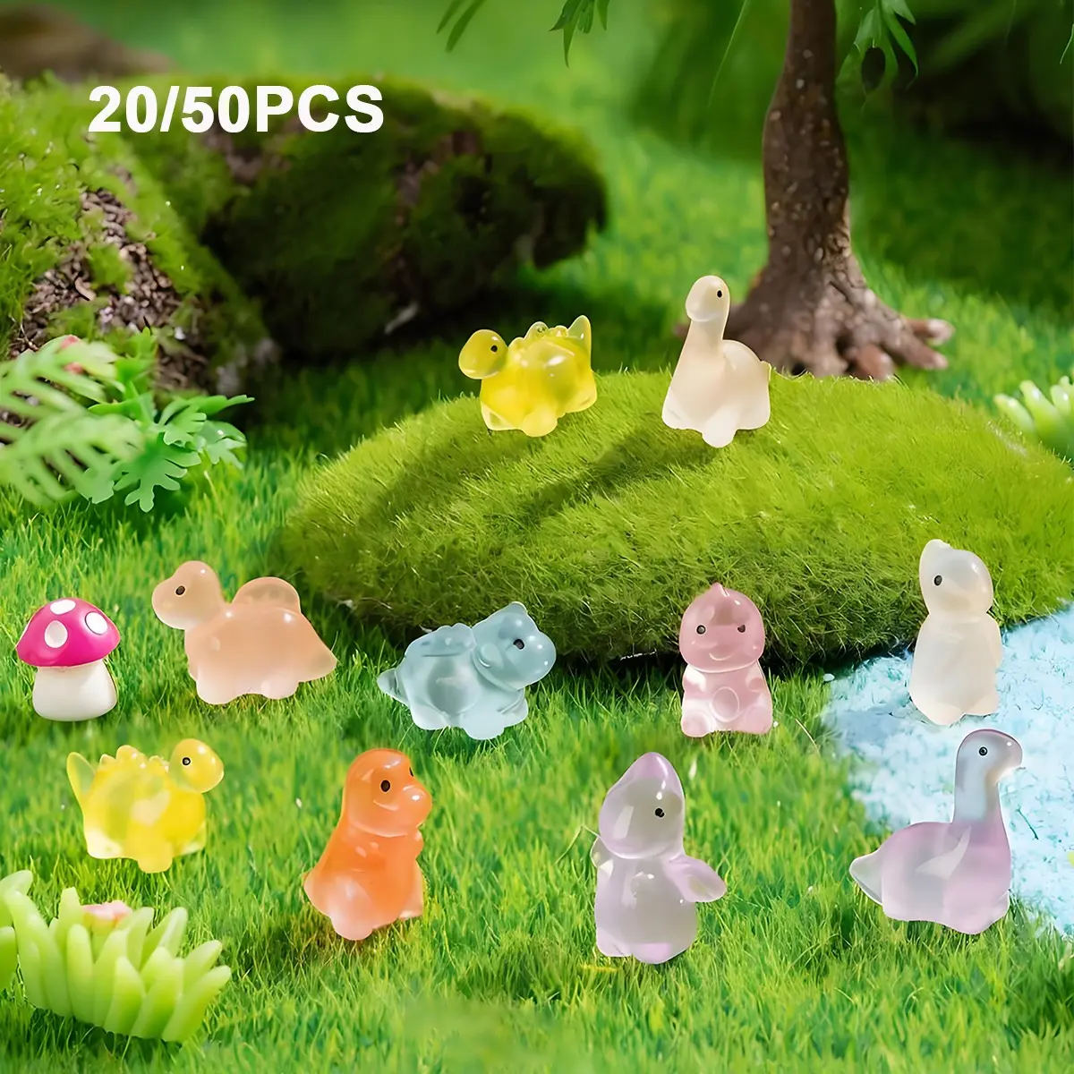 20/50 Night Glow Mini Resin Dinosaur Ornaments, Dinosaur Decorations, Decoration Figure, Cute Desktop Decor, For Festival Fairy Garden Decoration, Gift Idea, Glow In Dark