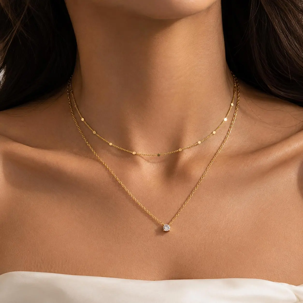 Layered Gold Necklaces for Women, Dainty 14K Gold Plated Stackable Choker Pendant Necklace Set with Cubic Zirconia, Trendy Personalized Non Tarnish Jewelry Gift