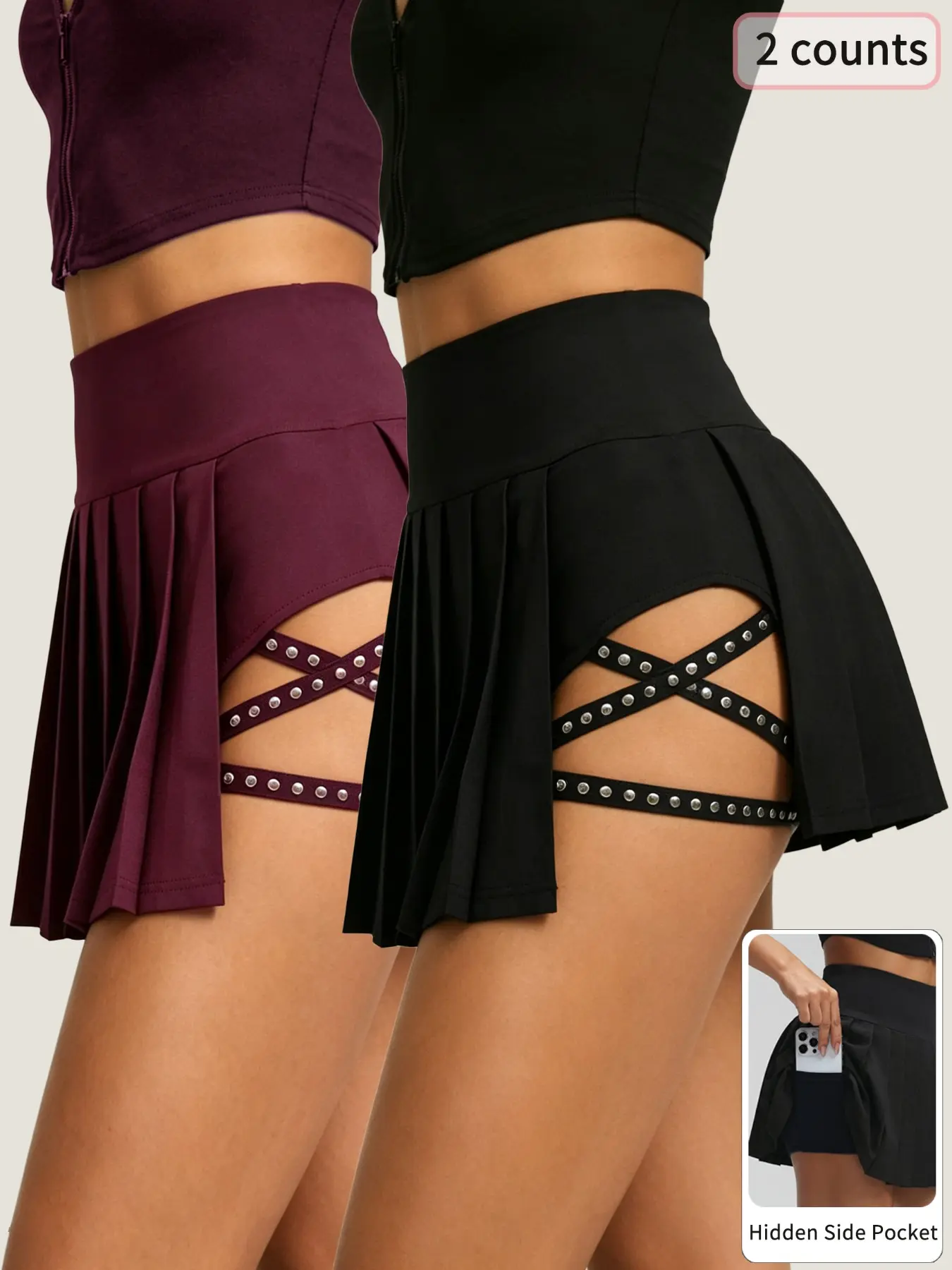 Women's Two-Piece Set , Pleated Skirt Pants with Hidden Pockets, Ideal for Gym, Tennis, Golf, Casual Sports, Spring Summer