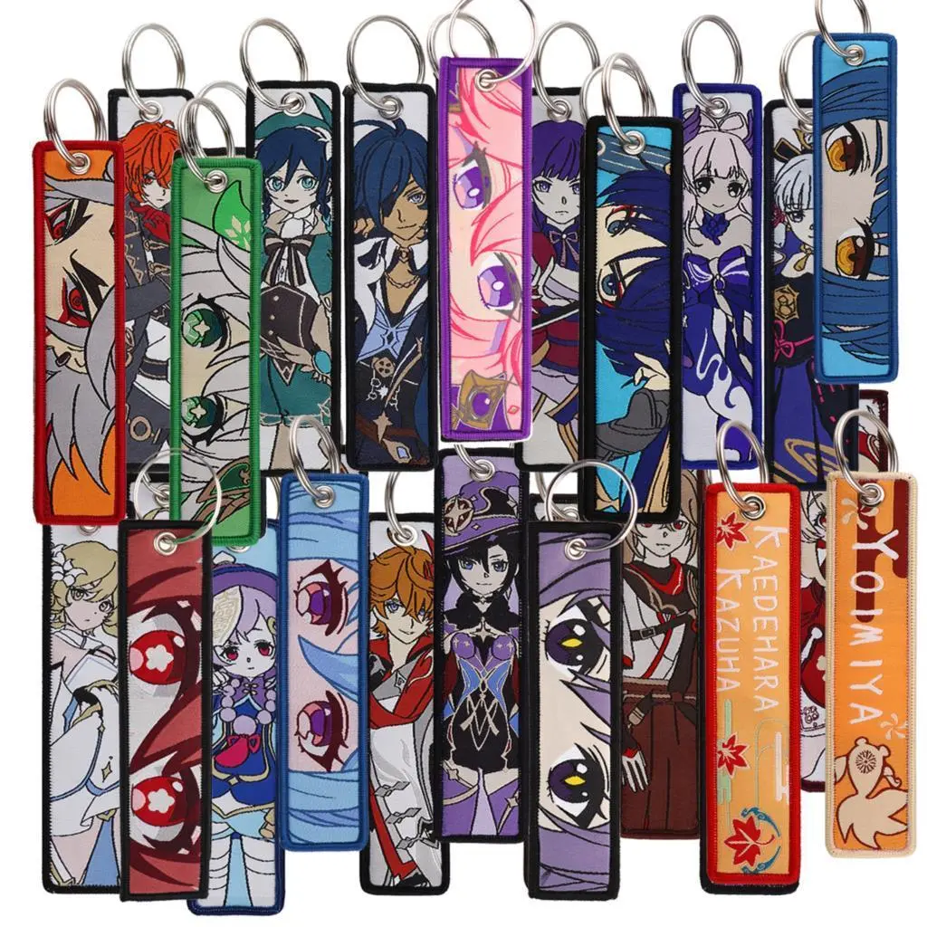 Key Tag ZHONGLI Cool Game NAHIDA Embroidered Keychain For Motorcycles Cars Bag Backpack Chaveiro Key Ring Key Fobs Gifts