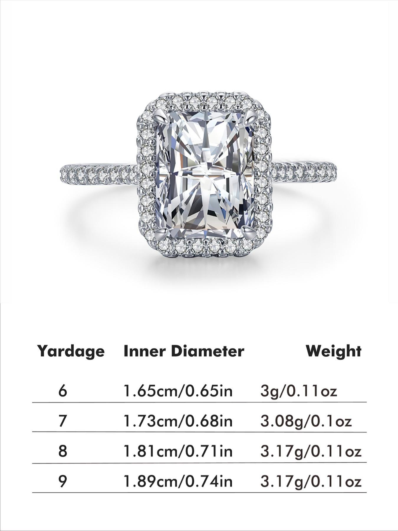 S925 Sterling Silver Rectangle Shaped Zircon Engagement Ring, Luxury Promise Wedding Ring, Fashion Jewelry Accessories for Women, Exquisite Jewelry for Birthday Gift