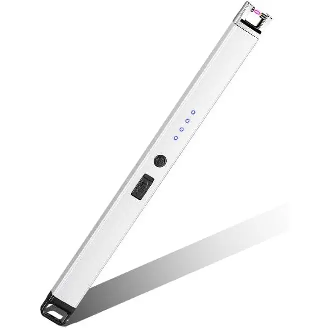 Electric Arc Candle Lighter, Flameless Windproof Long Neck Rechargeable USB Lighter for Camping (Silver)