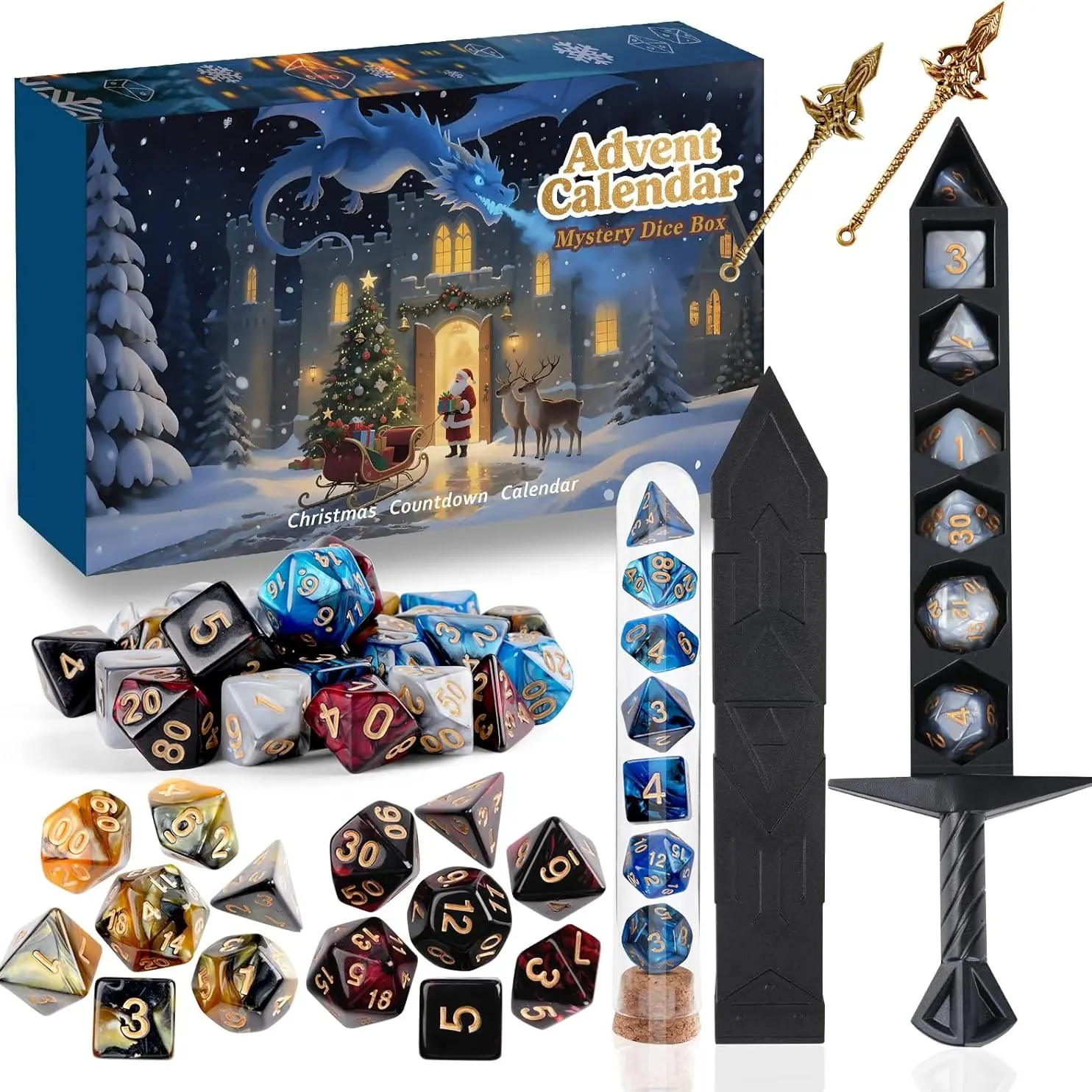 Dnd Dice Advent Calendar 2026, Mystery Christmas Countdown, 24-Day Surprises, Surprise Elements, Perfect Gift for D&d Fans, Ideal for Rpg Enthusiasts