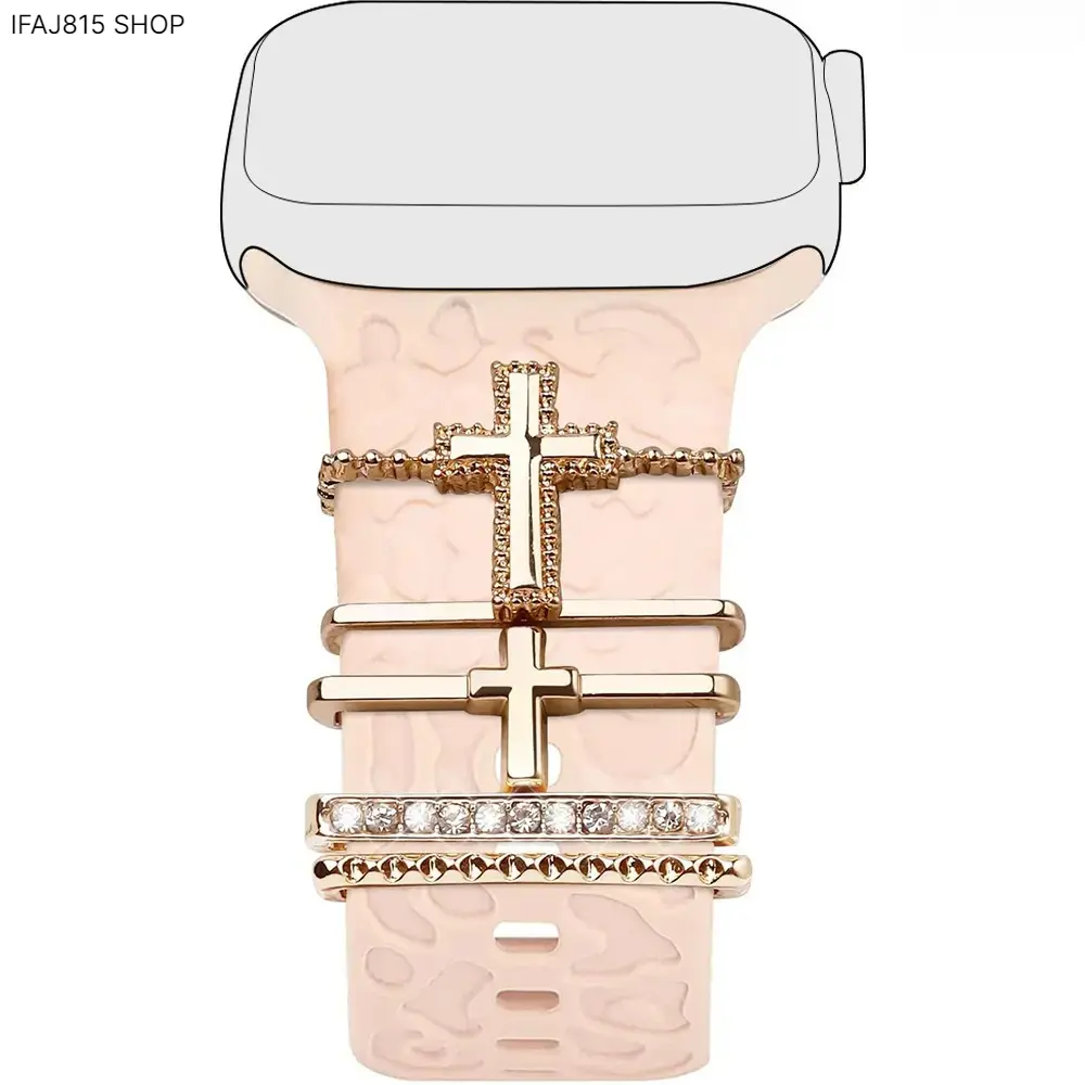 Cross Heart Watch Band Charms for Apple Watch, Gold Rhinestone Watch Jewelry Accessories, Faith Inspired Decorative Strap Rings for Women, Trendy Smartwatch Charm for Daily Wear and Special Gifts