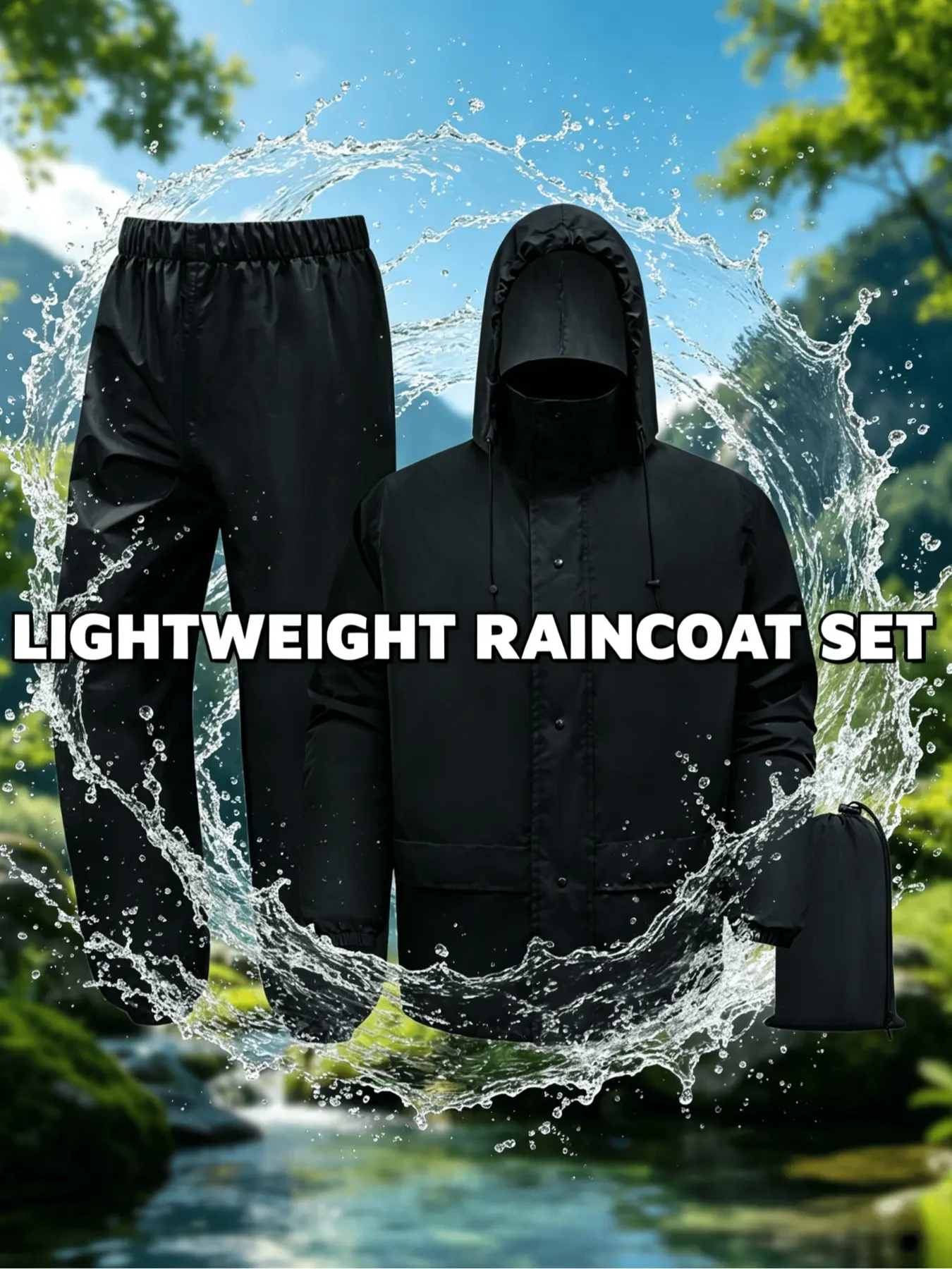 Waterproof raincoat and pants set, suitable for mountaineering, hiking, hunting, outdoor rainproof lightweight windproof waterproof outdoor raincoat, foldable with storage bag, ultra light and breathable hiking weatherproof rainwear set