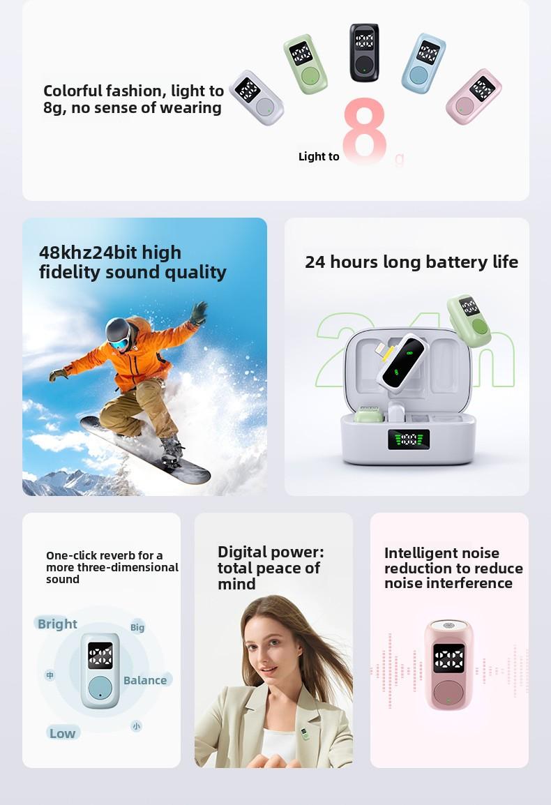 QY88 lavalier microphone, dual output, digital display, new model for mobile live streaming, noise-canceling reverb microphone