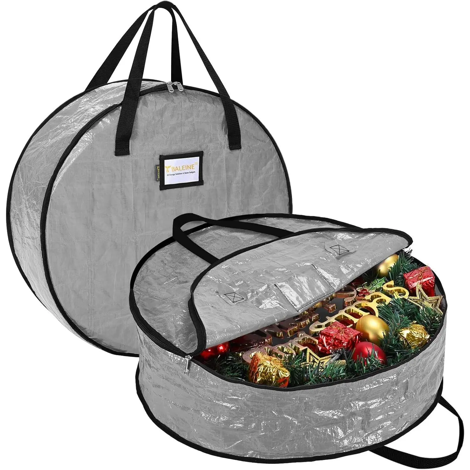 Wreath Storage Container, 2 Pack Christmas Wreath Storage Bag with Tear Resistant PE Material and Reinforced Handle for Holiday Xmas (Grey, 30"x8")