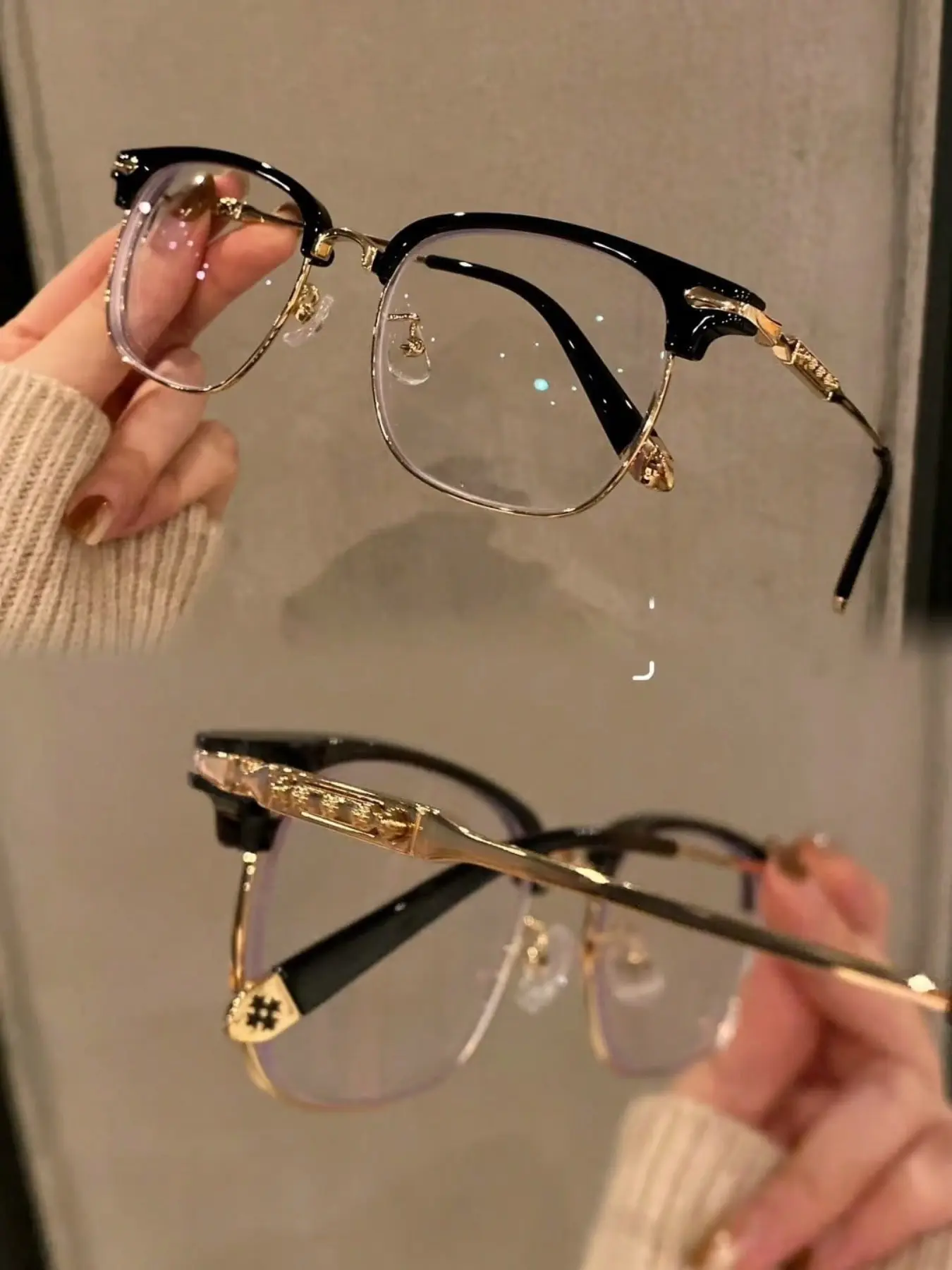 Vintage Half-Frame Small Glasses, Casual Stylish Glasses, 14.8cm Lightweight Metal Frame, Unisex Design, Suitable for /plano, Perfect for Commuting