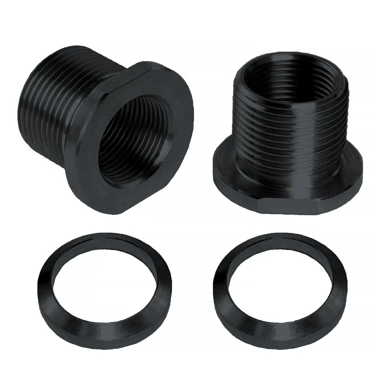 Steel Thread Adapter 1/2x28 to 5/8x24 with Crush Washer, Black, 2-PackGift