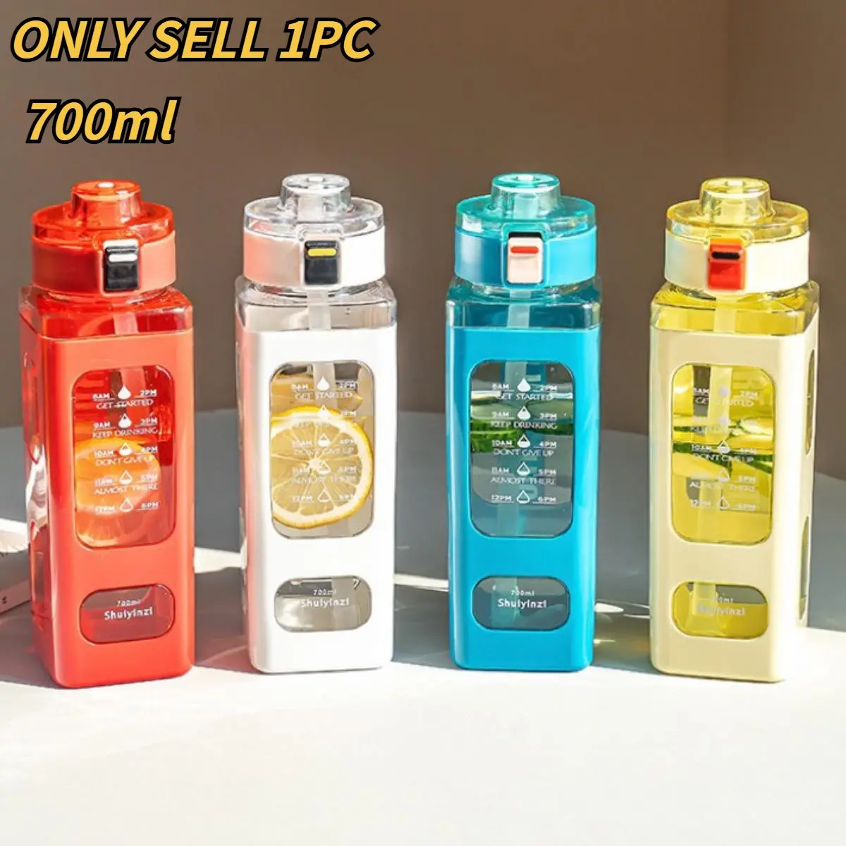 700ML Sports Water Bottle, 1 Count Sports Drinking Bottle Portable Large Capacity Water Bottle with Time Scale, Leak Proof Water Cup for Outdoor Sports, Fitness, Cycling, Camping, Gym Bottle, Drinkware