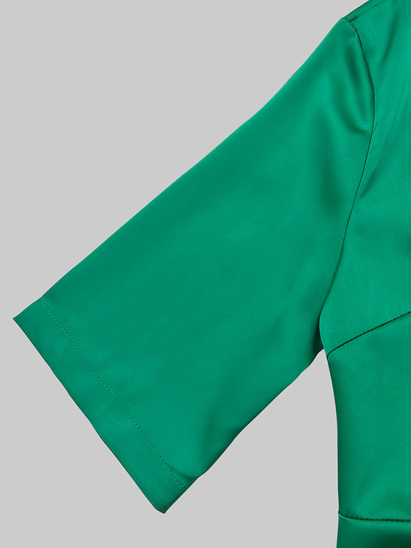 Women's Plain V Neck Jumpsuit, Loose Fit Three Quarter Sleeve Romper with Pockets, Simple Commuter Fashion for Daily Wear