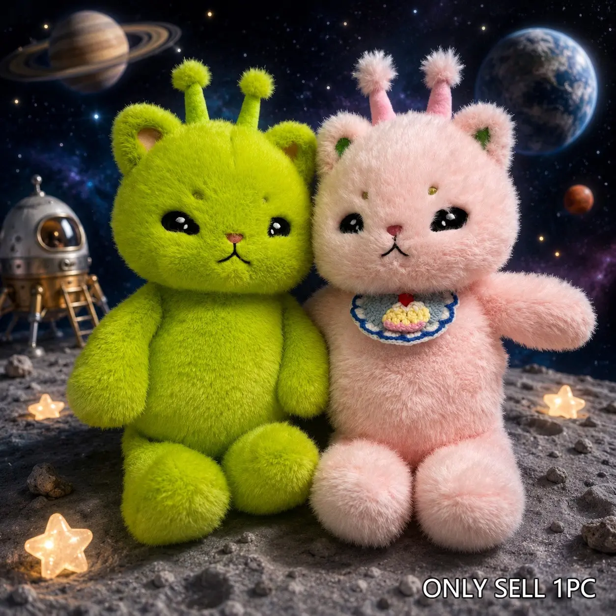 Running Alien Cat Plush Toy with Bib, Ideal Gift for Cat Lovers, Perfect for Room Decor, Kids Birthday, Graduation, Wedding, Christmas
