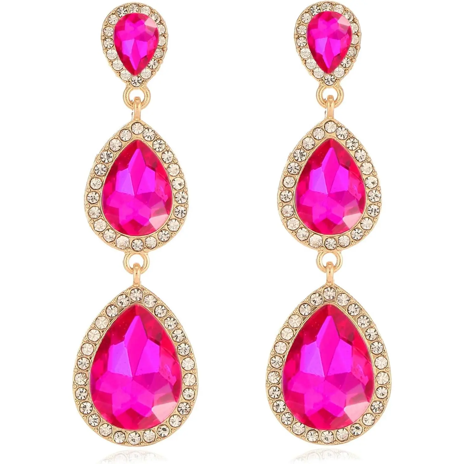 Rhinestone Teardrop Dangle Earrings | Long Dangling Drop Earrings, Sparkly Rhinestone Earrings For Women, Wedding Bridal Prom
