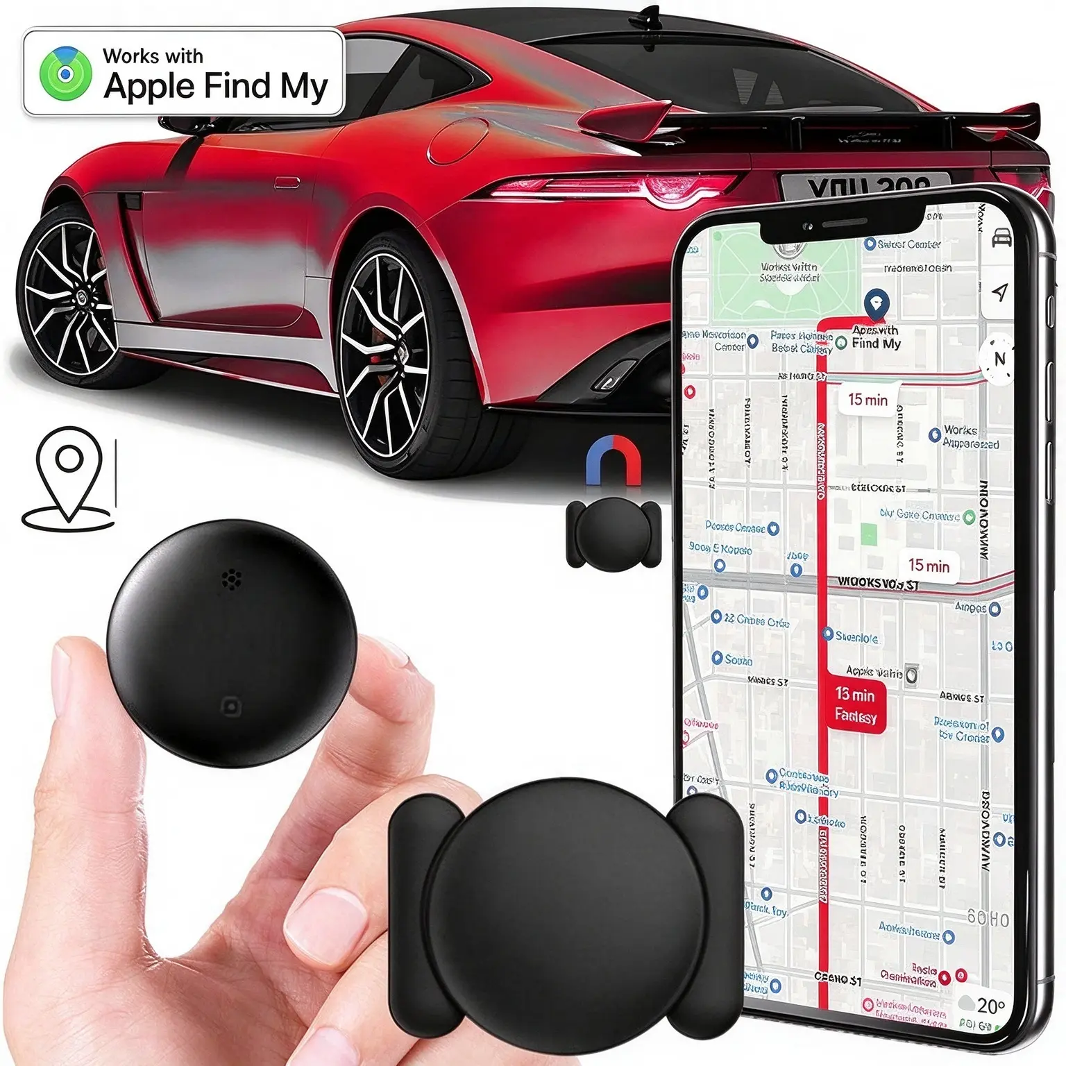 Tracking Devices for Cars Hidden, No Monthly Fee Mini GPS Tracker for Vehicles, Works with Apple Find My (iOS Only), Undetectable Anti-Lost Locator for Car, Wallet, Luggage & Pets