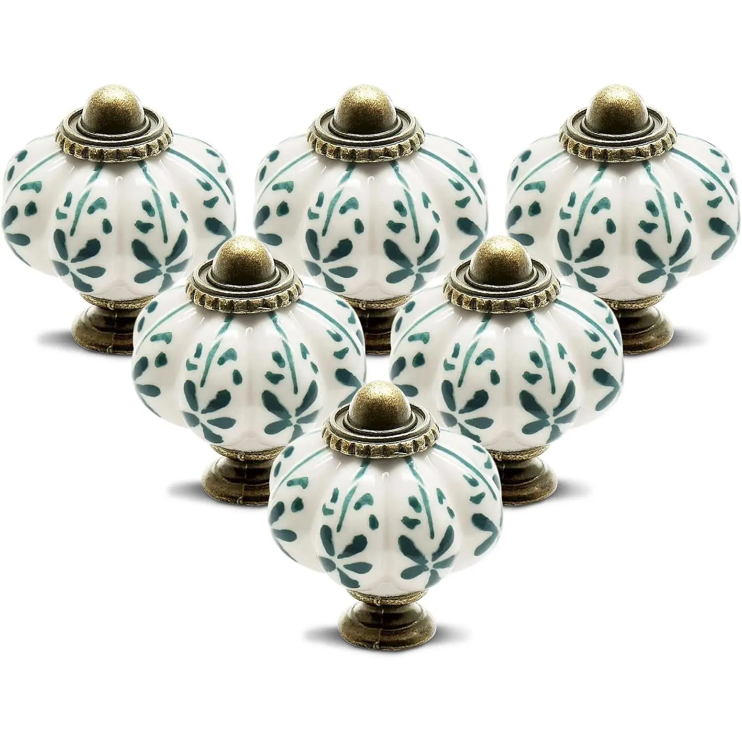 12 Pcs Ivory Pumpkin Leaf Pattern Vintage Ceramic Cabinet Knobs - Home Room House Whimsical Decor Dresser Drawer Door Pulls with Mount Screws Included