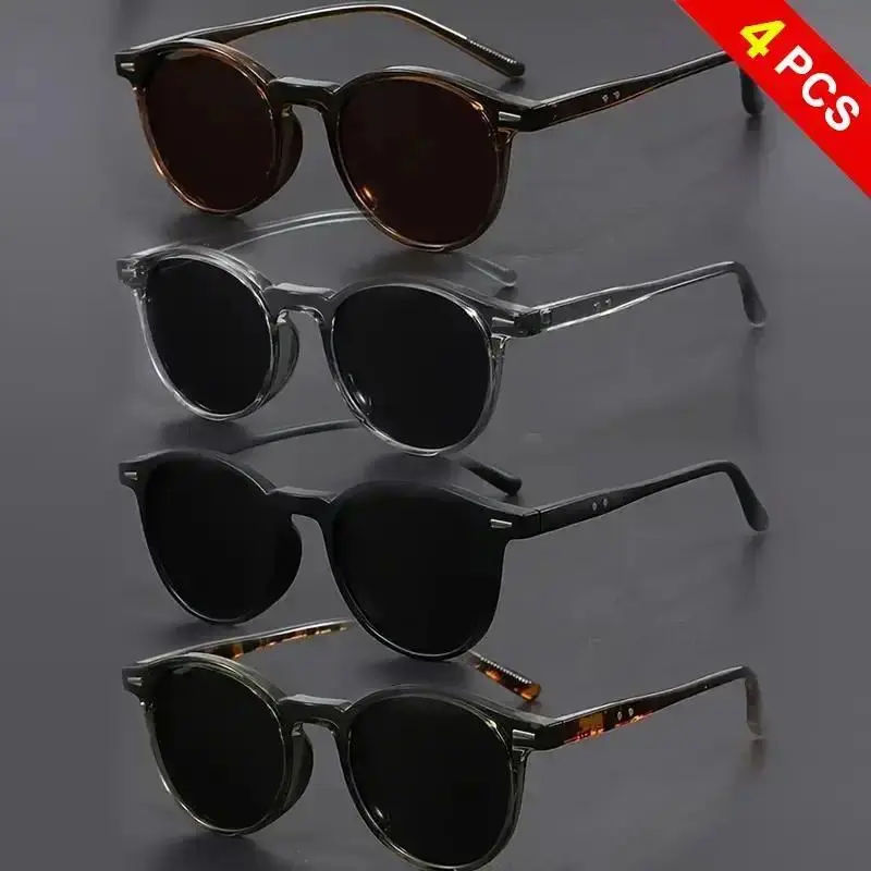 4-Pair Small Oval Full-Rim Sunglasses, Unisex Korean-American Style with Lightweight Polyamide Frame, Polarized Lenses for Driving & Sports, Korean-Amer., Womens Sunglasses