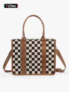 Large Women'S Casual Plaid Checkered Crossbody Shoulder Bag with Adjustable Detachable Strap, Large Capacity Fashion Tote Bag for Women, Versatile High-quality Daily Commuting Bag, Parties|Stylish Handbag Shoulder Bag