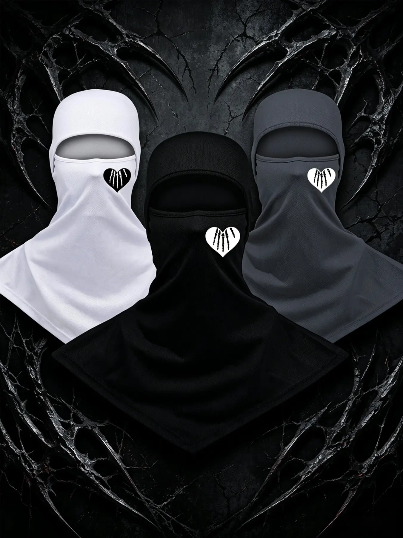 3pcs Unisex Full Head Face Mask Heart Printing Balaclava Face Cover Breathable Long Neck Covers Summer Neck Protector for Men Women Outdoor Sports
