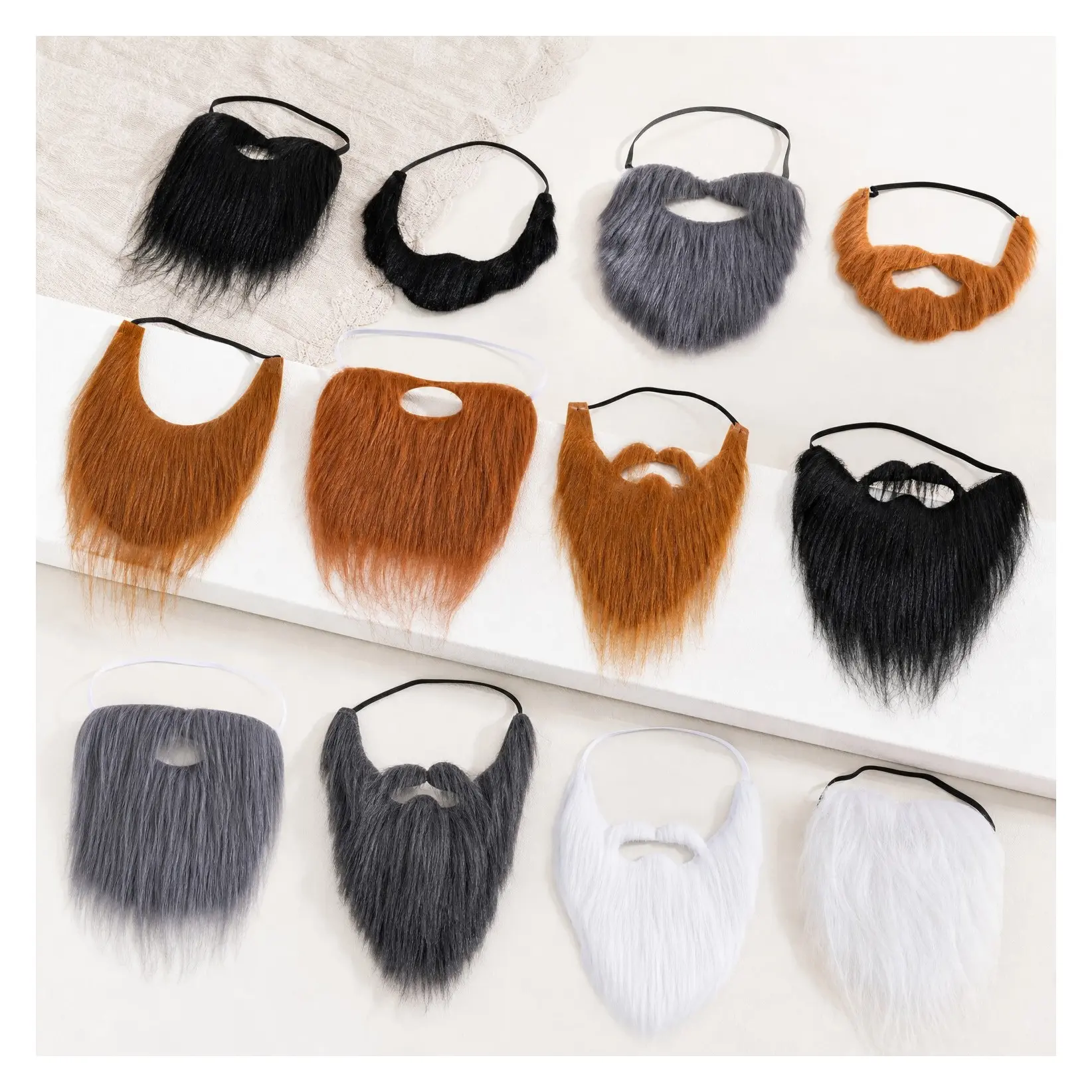 12 Pcs Fake Beard Mustache Set Halloween Cosplay Costume Accessories for Men, Adjustable Elastic Rope, Multiple Styles, Facial Hair Disguise Whiskers Dress Up PropsGift
