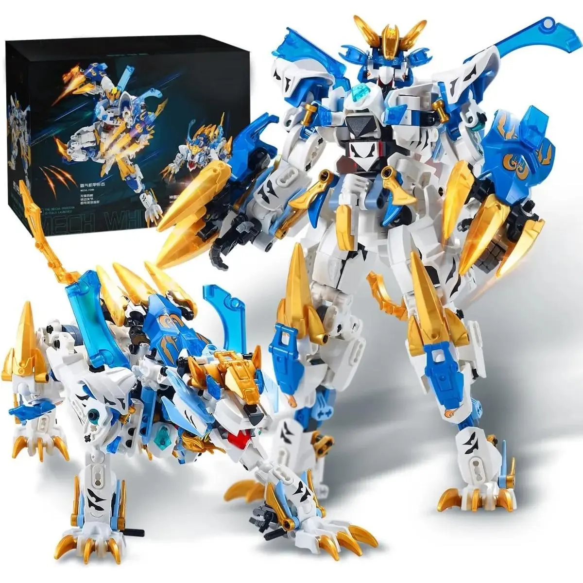 White Tiger 2-in-1 Mech Building Block Sets - Transformable Animal to Robot Action Figure Toys, DIY Build Plastic Bricks, STEM Do-It-Yourself Kits for Kids Ages 8+