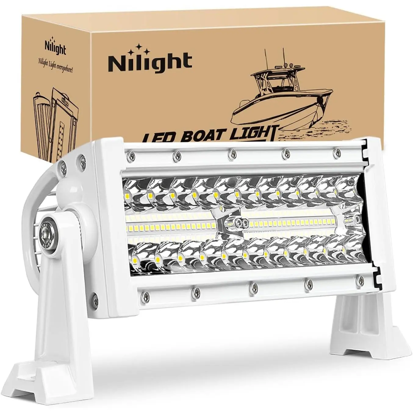 Nilight 9.5 in Marine LED Light Bar, White Spot-Flood Combo - Navigation, Deck Lighting for Boats/Trucks, Tractors, Pontoon, Dock, Night Fishing, T-top Yachts