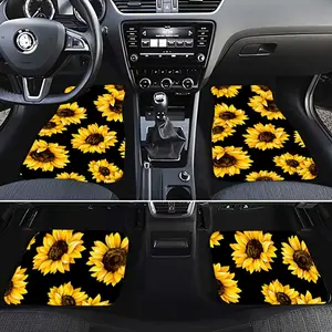 4pcs Sunflower Pattern Anti-Slip Car Floor Mats |, Universal Fit, All-Year Accessories, Car Accessory