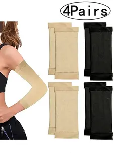 4Pairs-Arm Shaping Sleeves Slimming Arm Cincher, One-Piece Striped Half-Arm Sleeve, Body Sculpting Compression Garment for Women, Arm Shaper, Arm Slimmer
