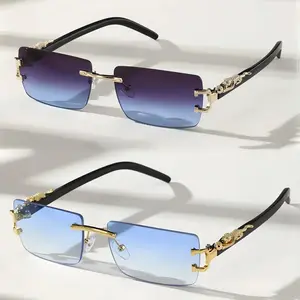 2 Pack Frameless Rectangle Tinted Lens Sunglasses, Lightweight Daily Sun Protection Shades for Men