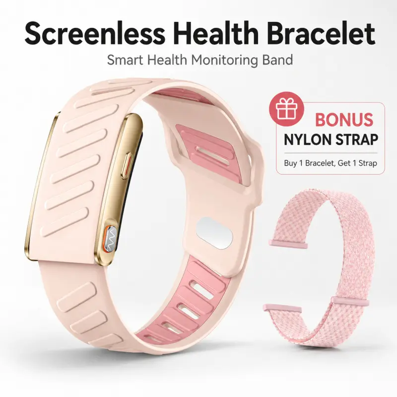 Unisex Screenless Smart Health Bracelet with Bonus Nylon Strap, Wearable Fitness Trackers ECG Heart Rate SpO2 Sleep Activity Tracker, Bluetooth App Sync Waterproof Health Band, Birthday Holiday Gift, Smart Wristband
